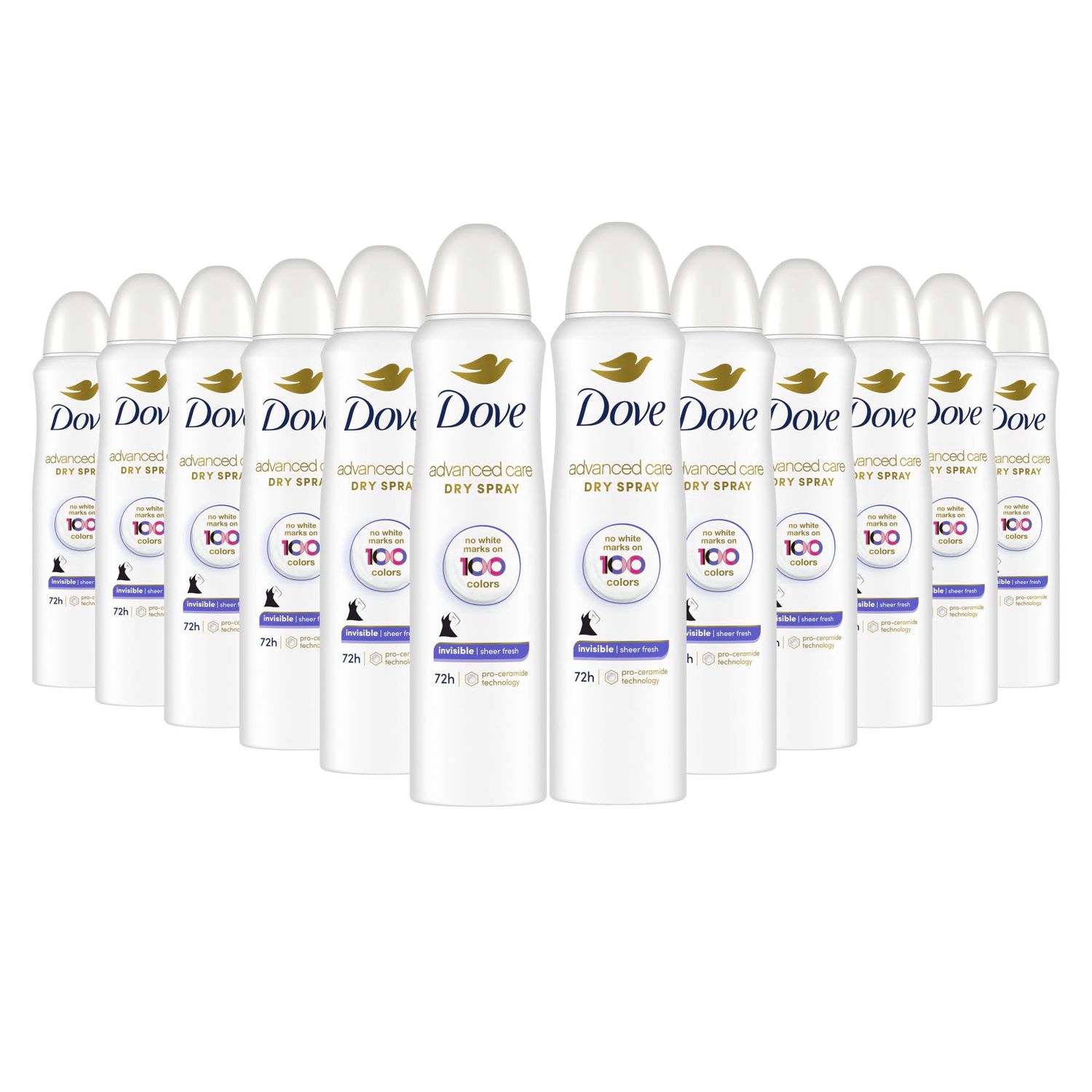 Dove Advanced Care Invisible Dry Spray Antiperspirant Deodorant No White Marks on 100 Colors Sheer Fresh 48-Hour Sweat and Odor Protecting Deodorant for Women 3.8 oz, Pack of 12