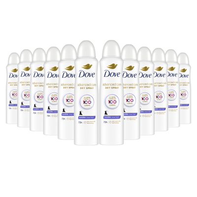 Dove Advanced Care Invisible Dry Spray Antiperspirant Deodorant No White Marks on 100 Colors Sheer Fresh 48-Hour Sweat and Odor Protecting Deodorant for Women 3.8 oz, Pack of 12
