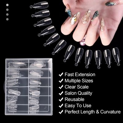 siyuwuro 120Pcs Dual Nail Forms Poly Extension Gel Nails Full Cover Nail Tip Builder Molds 12 Sizes Clear Almond for Solid Nail Gel Glue Nail Art Design for Home &amp; Salon