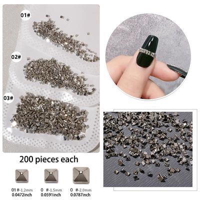 JERCLITY 600pcs Silver Square Spire Nail Charms Alloy Mini Metal Rivet Nail Charms for Acrylic Nails Flat Base Punk Style Square Spire Nail Studs Spike Nail Rivets for Women Nail Art3 Sizes
