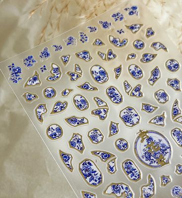 Blue Flower Nail Art Stickers Blue and White Porcelain Nail Decals Self-Adhesive Bronzing Nail Stickers Retro Chinese Style Floral Nail Design Accessories Flower Nail Art Supplies for Women Manicure