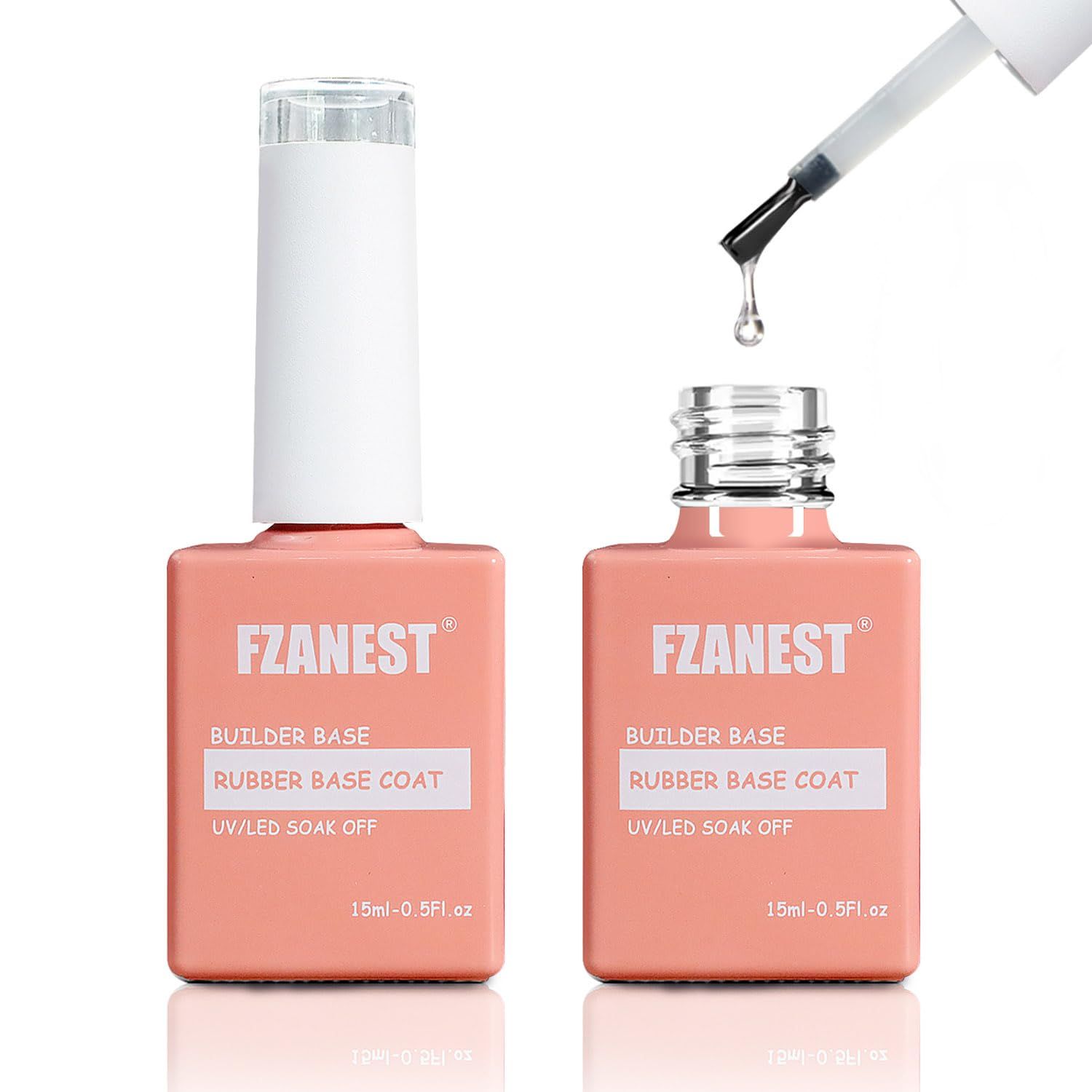 FZANEST Rubber Base Gel Polish Set 15ml2pcs,5 IN 1 Builder Gel For Nails in a Bottle Kit,Nail Strengthener Gel, Extension Soak Off UV Gel Nail Polish