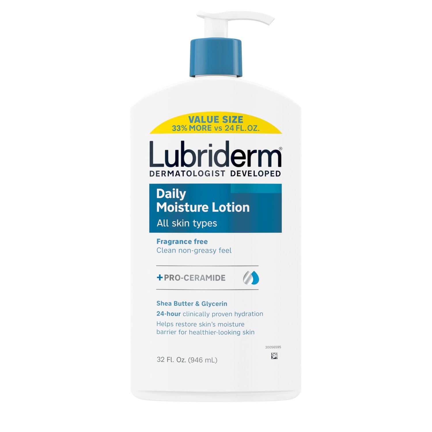 Lubriderm Value-Size Daily Moisture Lotion Pro-Ceramide with Shea Butter &amp; Glycerin Moisturizes Dry Skin, Hydrating Face, Hand &amp; Body Lotion is Lightly Scented &amp; Non-Greasy, 32 fl. oz