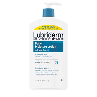 Lubriderm Value-Size Daily Moisture Lotion Pro-Ceramide with Shea Butter &amp; Glycerin Moisturizes Dry Skin, Hydrating Face, Hand &amp; Body Lotion is Lightly Scented &amp; Non-Greasy, 32 fl. oz