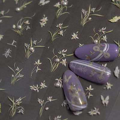 Antique Flower Nail Art Stickers 5D Nail Decals Self Adhsive Chinese Porcelain Style Orchid Flowers Sticker for Women Girls DIY Nails Manicure Salon (Flower)