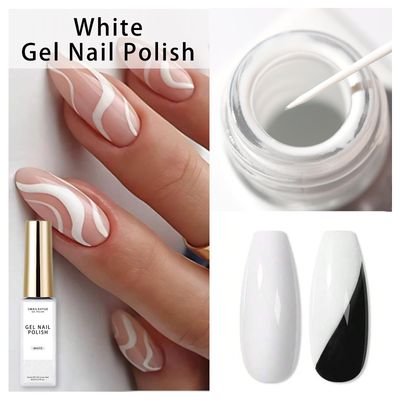 SMAILXIIYUE White Gel Nail Polish for French Tip, Color Nail Art Paint for Thin French Gel Liner Nail Art Soak off UV Curing Manicure Salon (White, M)