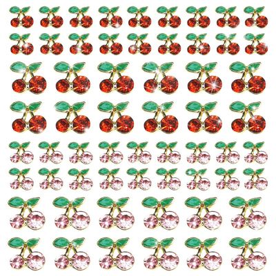 qiipii 60 Pcs 3D Cherry Nail Charms Cherry Nail Rhinestones Nail Art Shiny Gems Nail Studs Cute Fruit Nail Diamond Crystal Luxury Jewelry for Nails Face Makeup Women Crafts DIY(Pink/Red Gold, 6mm/8mm)