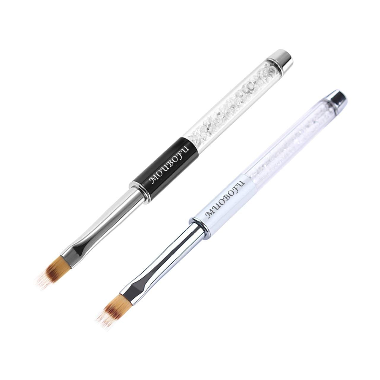 MUOBOFU 2pcs Ombre Nail Brushes Kolinsky Bristles Rhinestone Handle Professional Gradient Manicure Tools Acrylic Pens Drawing Painting Diy Home Salon Halloween