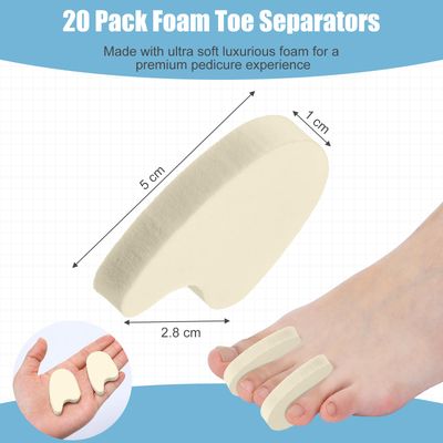 20 Pack Large Foam Toe Spacers Toe Separators for Women Men Relieves Corns Pain From Bunions Toe Overlap Hammer Toe Relief Friction