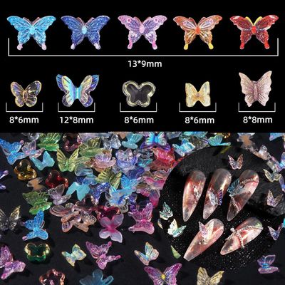 200 Pcs Acrylic Butterfly 3D Assorted Nail Charms Mixed Color Variety Butterfly Cute Nail Art Charms for Manicure DIY Crafts Accessories Jewelry