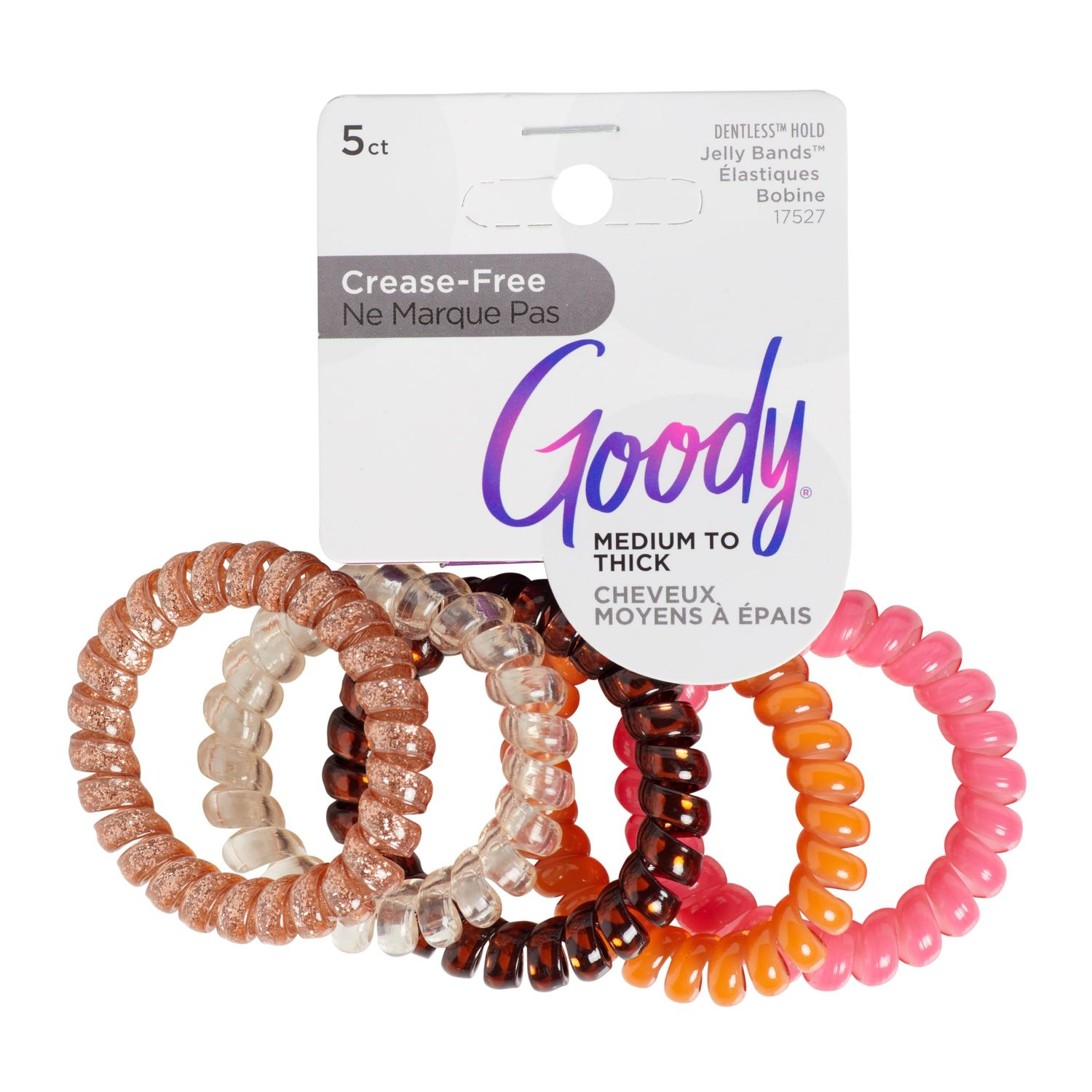 Goody Dentless Spiral Hair Ties, Hair Coils - 5 Ct, Warm Tones, Phone Cord Hair Ties, Secure Hold Jelly Bands for All Occasions, Hair Accessories for Women &amp; Men, For Medium-Thick Hair