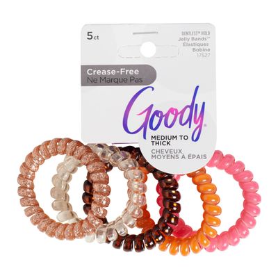 Goody Dentless Spiral Hair Ties, Hair Coils - 5 Ct, Warm Tones, Phone Cord Hair Ties, Secure Hold Jelly Bands for All Occasions, Hair Accessories for Women &amp; Men, For Medium-Thick Hair