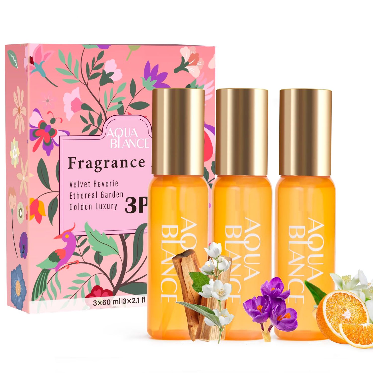 AQUA BLANCE Body Spray for Women, Fragrance Hair &amp; Body Mist Set, Travel Size Each 2.1 fl oz, 3 Pack, Velvet Reverie, Ethereal Garden, Golden Luxury