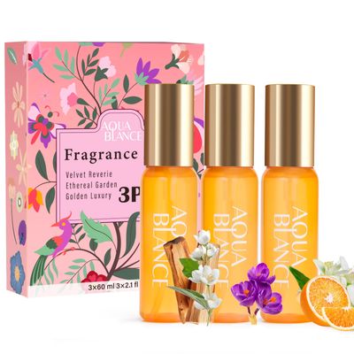 AQUA BLANCE Body Spray for Women, Fragrance Hair &amp; Body Mist Set, Travel Size Each 2.1 fl oz, 3 Pack, Velvet Reverie, Ethereal Garden, Golden Luxury