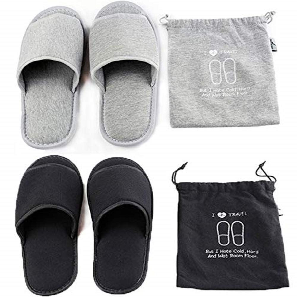 Ibluelover 2 Pairs Portable Travel Slippers Open Toe Sandals Spa Hotel Slippers Guest Room Indoor House Slipper Business Trip Flight Shoes Footwear Gift (As photo)