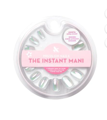 Olive &amp; June Instant Mani Press-On Nails (Glue) | Extra Short, Round | 42 Fake Nails, 21 Sizes | Non-Toxic, Long-Lasting | Recycled Materials | Realistic, Salon-Quality at Home | Sheer Lavender Silver