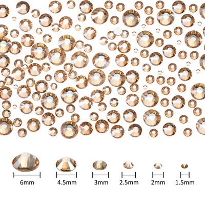 2000 Pcs Champagne Crystal Rhinestones Bulk for Crafting 6 Sizes Flatback Nail Rhinestones Round Bedazzling Gems with Tweezer Picking Pen for Nail Art Makeup Clothes Shoes DIY