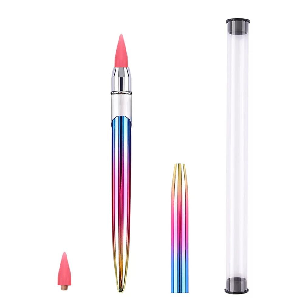 Rhinestone Picker Dotting Pen, ForSewian Nail Dotting Tool with a Additional Replaceable Wax Head, Rhinestone Pickup Tool for DIY Nail Art (pink)
