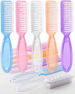 10-Piece Nail Brush Set, Professional Manicure &amp; Pedicure Brushes for Cleaning Fingernails, Toes, Under Nails - Ergonomic Scrubber Brushes with Durable Bristles, Assorted Colors (Home Salon Kit)