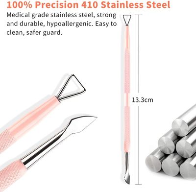 HaimiLiya Gel Nail Remover Tool Cuticle Pusher Dual-end Dead Skin Nail Pusher Nail Dirt Cleaner Tool Gel Polish Remover Pusher, 410 Stainless Steel, Pink