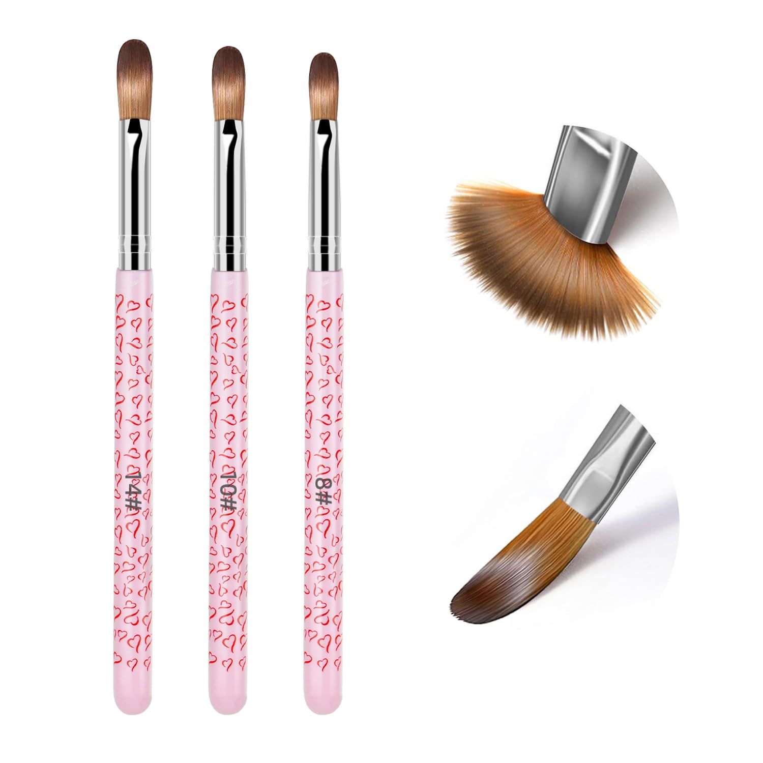 3Pcs Acrylic Nail Brush Set, Size 8/10/14 Professional Nail Brushes Nail Art Brush for Acrylic Application Acrylic Powder Nail Extension and 3D Nail Carving for DIY Home Salon