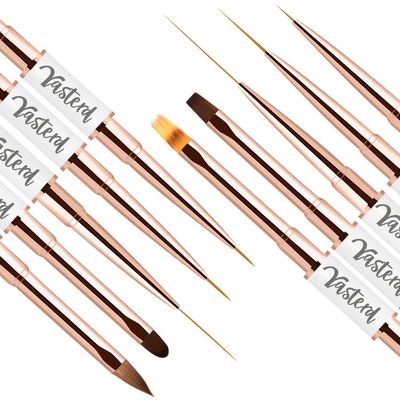 Yasterd Nail Art Brushes Set - Professional 5pcs Double-Ended Acrylic Nail Art Brushes Liner Detail Thin Brushes for Drawing Design Brushes Gel Builder Brushes 3D Nail Art Tools for Salon at Home D...