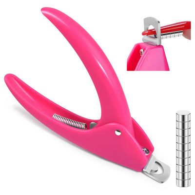 MORGLES Acrylic Nail Clipper with Magnets Sizer, Professional Nail Cutters for Tips with Length Measurement for Salon &amp; Home Manicure Lovers, Pink