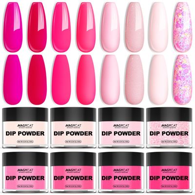 8 Colors Dip Powder Nail Set Classic Hot pink Collection Glitter Pastel Dip Nails Powder DIY Salon Home Gift for Women,No Need Nail Lamp Cured (Excludes liquids)