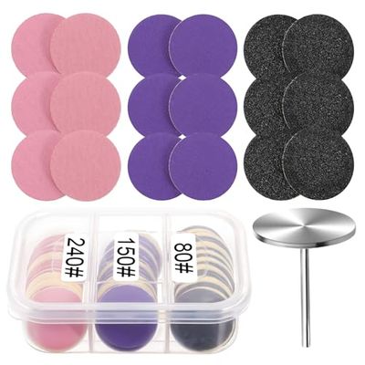 61 Pcs Sanding Paper Discs with Metal Nail Drill Bit, 25mm Pedicure Disc Replacement Sanding Disk Pedicure Supplies Tools Foot File for Electric Remover Dead Skin Callus (80150240 Grit)