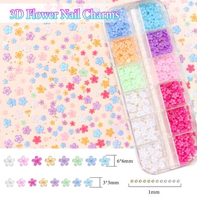 2 Boxes 3D Flower Nail Charms, Colorful Tiny Flowers for Nails Mixed White Bows Butterfly Acrylic Nail Charms, Blossom Flower Bow Butterfly Charms for Nails DIY Nail Accessories