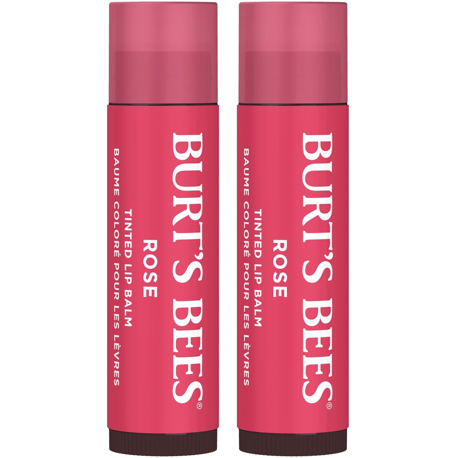 Burts Bees Lip Tint Balm with Long Lasting 2 in 1 Duo Tinted Balm Formula, Color Infused with Deeply Hydrating Shea Butter for a Natural Looking Buildable Finish, Petal Rose (2-Pack)