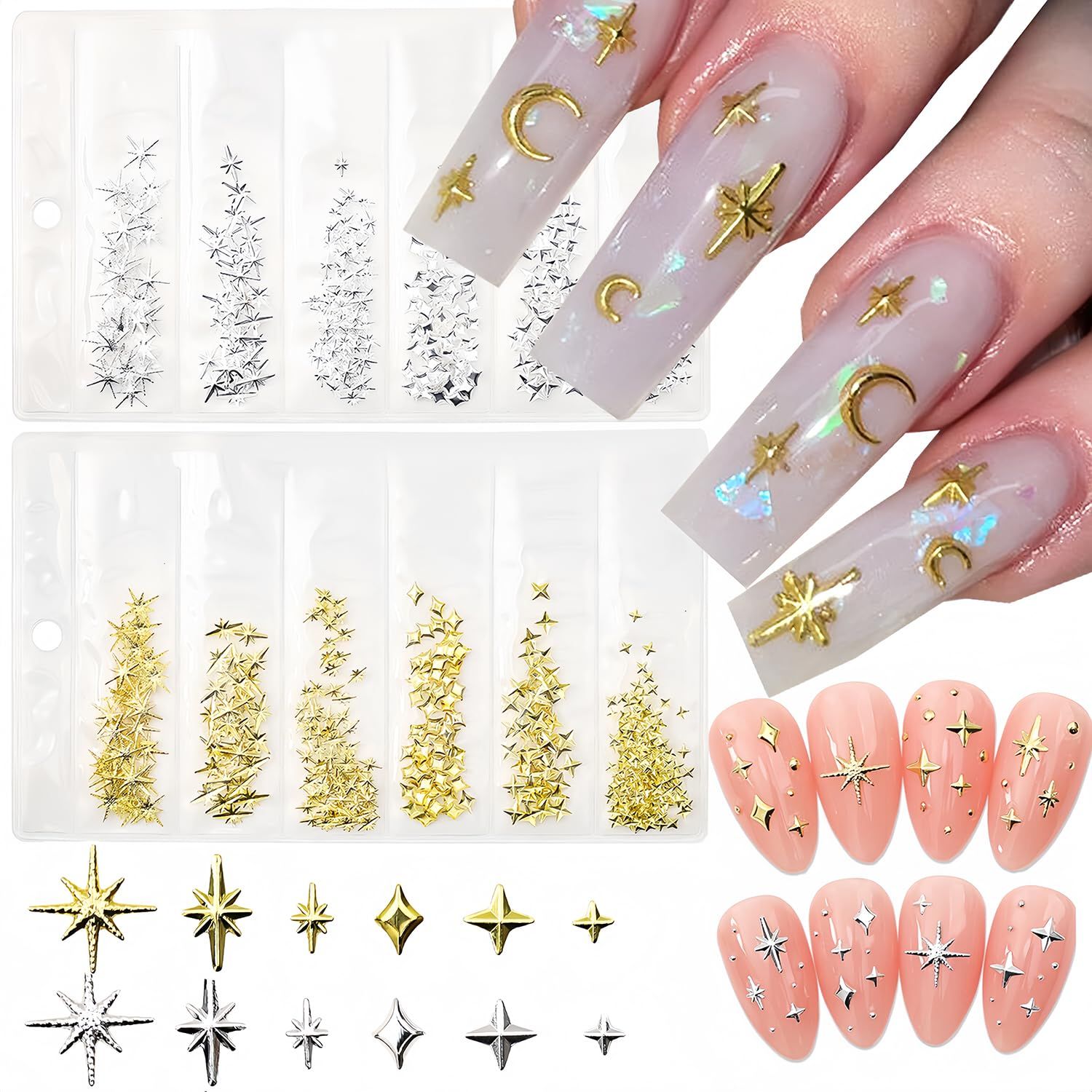 400pcs Star Nail Charms - Gold &amp; Silver Star Nail Art Kit for Women &amp; Girls