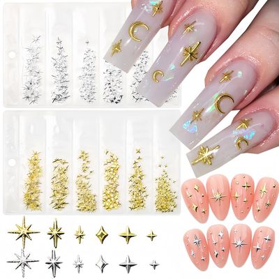 400pcs Star Nail Charms - Gold &amp; Silver Star Nail Art Kit for Women &amp; Girls