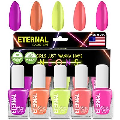 Eternal Neon Nail Polish Set for Women (GIRLS JUST WANNA HAVE NEONS) - Nail Polish Set for Girls - Lasting &amp; Quick Dry Fingernail Polish Kit for Home DIY Mani Pedi - Made in USA, 13.5mL (Set of 5)