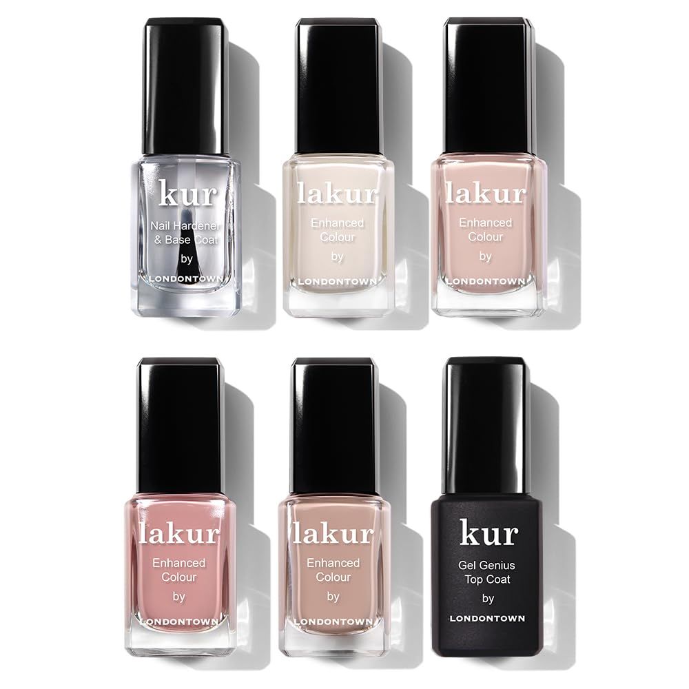 LONDONTOWN The Sophisticate Collection - Full Manicure Nail Polish Kit with Nail Hardener &amp; Base Coat, Gel Genius Top Coat, and 3 Nail Color Shades, 0.40fl oz