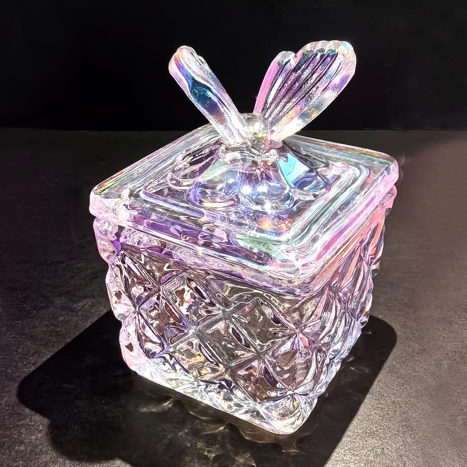 Dappen Dish for Monomer Acrylic Nail Liquid, CORFULRA Large Monomer Dish with Lid Acrylic Liquid Powder Cup, Square Butterfly Glass Jar for Nail Brush, Acetone Nail Polish Remover Holder. Rainbow