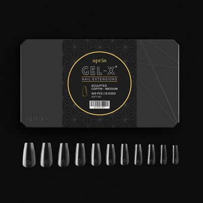 Aprs Gel-X Sculpted Coffin Medium Tip Box | 500pc Gel-X Tips, 11 Sizes 00-9, Premium Quality