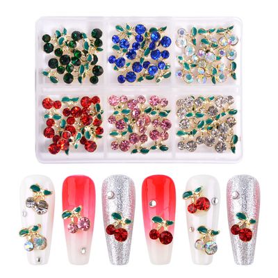 Nail Art Rhinestones Gold 3D Cherry Nail Charms, 60Pcs Cherry Crystal Diamond Fruit Charm for Nails Design Metal Alloy Rhinestone Jewelry DIY Crafts Supply(6 Colors,Cherrys)