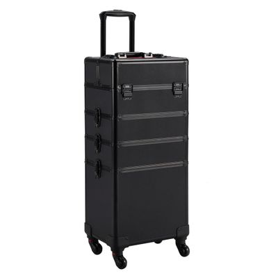 Yaheetech 4 in 1 Professional Makeup Train Case Aluminum Cosmetic Case Rolling Makeup Case Extra Large Trolley Makeup Travel Organizer, with 360 Swivel Wheels, Black