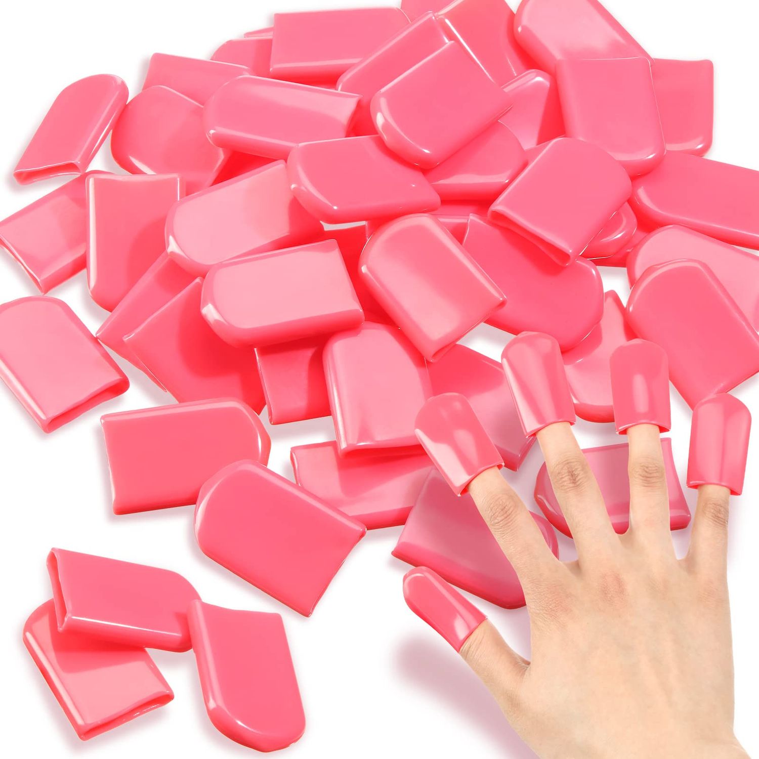 Loopeer 50 Pcs 0.94 x 1.57 Tanning Finger Tips UV Protection Nail Protector Polish Protector for Fingers PVC Covers Gel Nail Remover Caps Sleeves for Tanning Beds UV Rays(Pink)