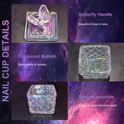Dappen Dish for Monomer Acrylic Nail Liquid, CORFULRA Large Monomer Dish with Lid Acrylic Liquid Powder Cup, Square Butterfly Glass Jar for Nail Brush, Acetone Nail Polish Remover Holder. Rainbow