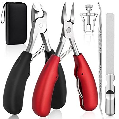Modacraft Podiatrist Toenail Clippers, Professional Thick &amp; Ingrown Toe Nail Clippers for Men Seniors, Ingrown Toenail Treatment Removal Kit with Nail Cutter Super Sharp Blade Soft Anti-Slip Handle
