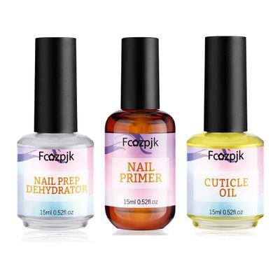Fcozpjk Nail Dehydrator and Nail Primer with Cuticle Oil Set, Air Dry Bonding Primer for Acrylic Nails No Lift, Acid-free Prep Dehydrator, Natural Cuticle Oil for Nails, Manicure Accessories