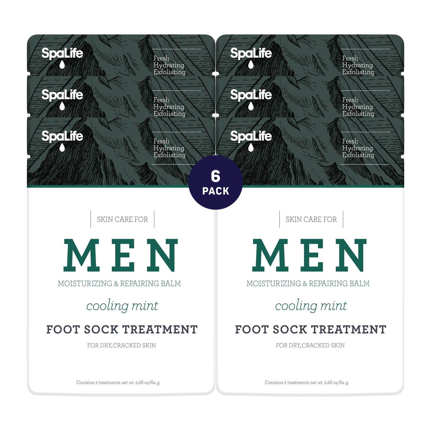 Spa Life Mens Cooling Mint Foot Repair Balm and Moisturizing Socks Set - Revitalizing Hydrating Foot Mask for Soothing Tired, Achy Feet and Softening Dry, Cracked Skin One Size Fits Most- 6 Pairs
