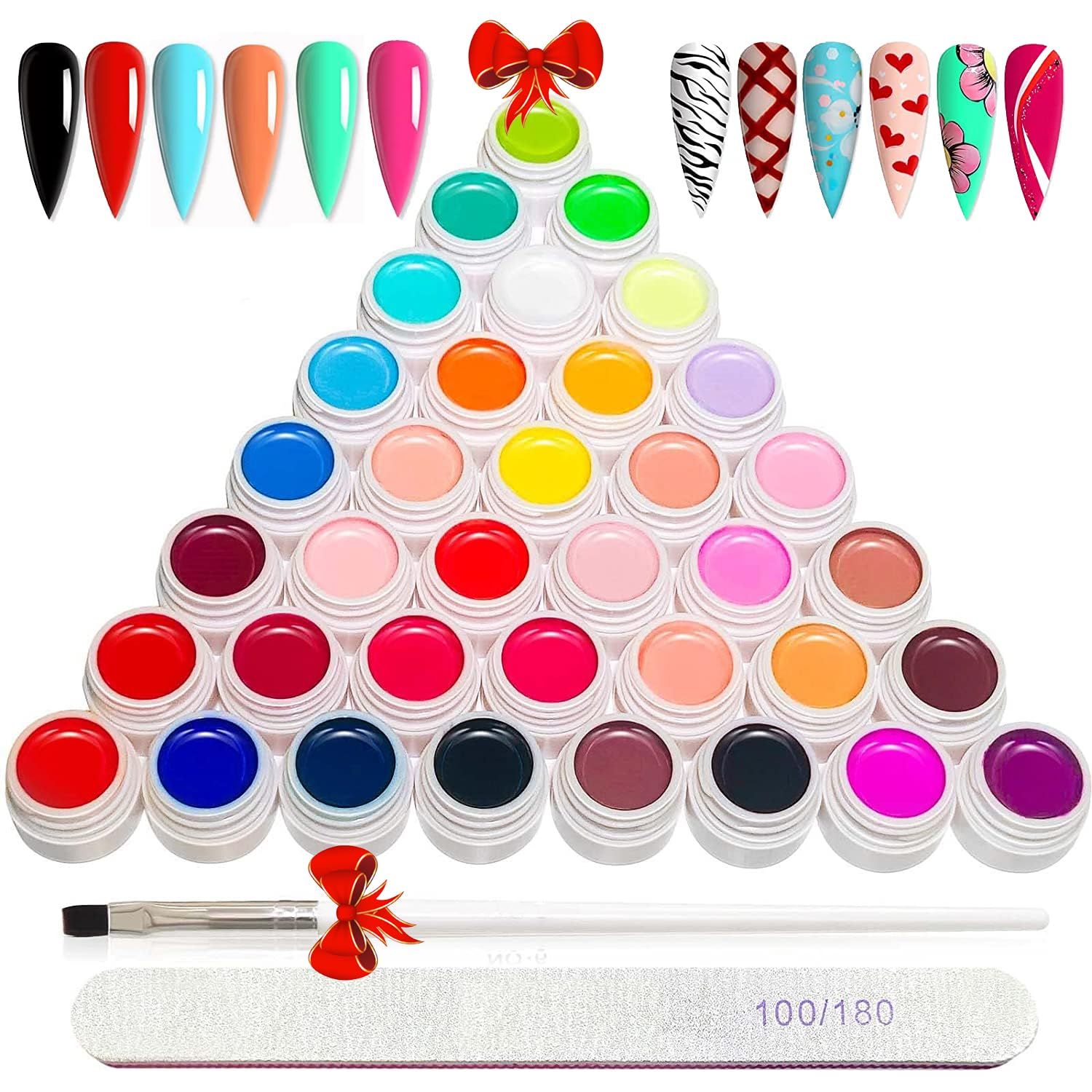 GOFLORDEN 36 Colors Nail Art Gel Paint Kit, 38PCS Gel Nail Polish Set, Solid Gel Nail Polish with Nail Brush for DIY Nail Art Design, Solid Nail Art Gel Polish for DIY At Home
