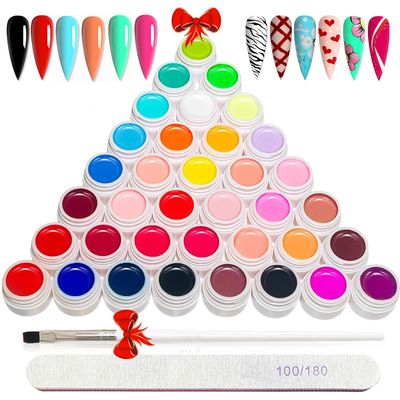 GOFLORDEN 36 Colors Nail Art Gel Paint Kit, 38PCS Gel Nail Polish Set, Solid Gel Nail Polish with Nail Brush for DIY Nail Art Design, Solid Nail Art Gel Polish for DIY At Home