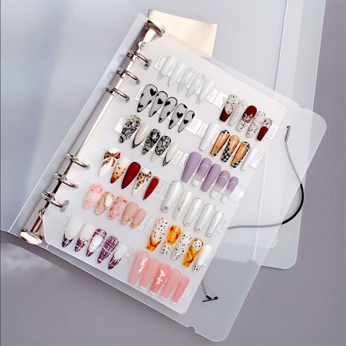 Press On Nail Organizer,Press On Nail Packaging,Removable Loose-Leaf Storage Book for Fake Nail,Nail Display (A5(9.05 7.08 1.37inch)