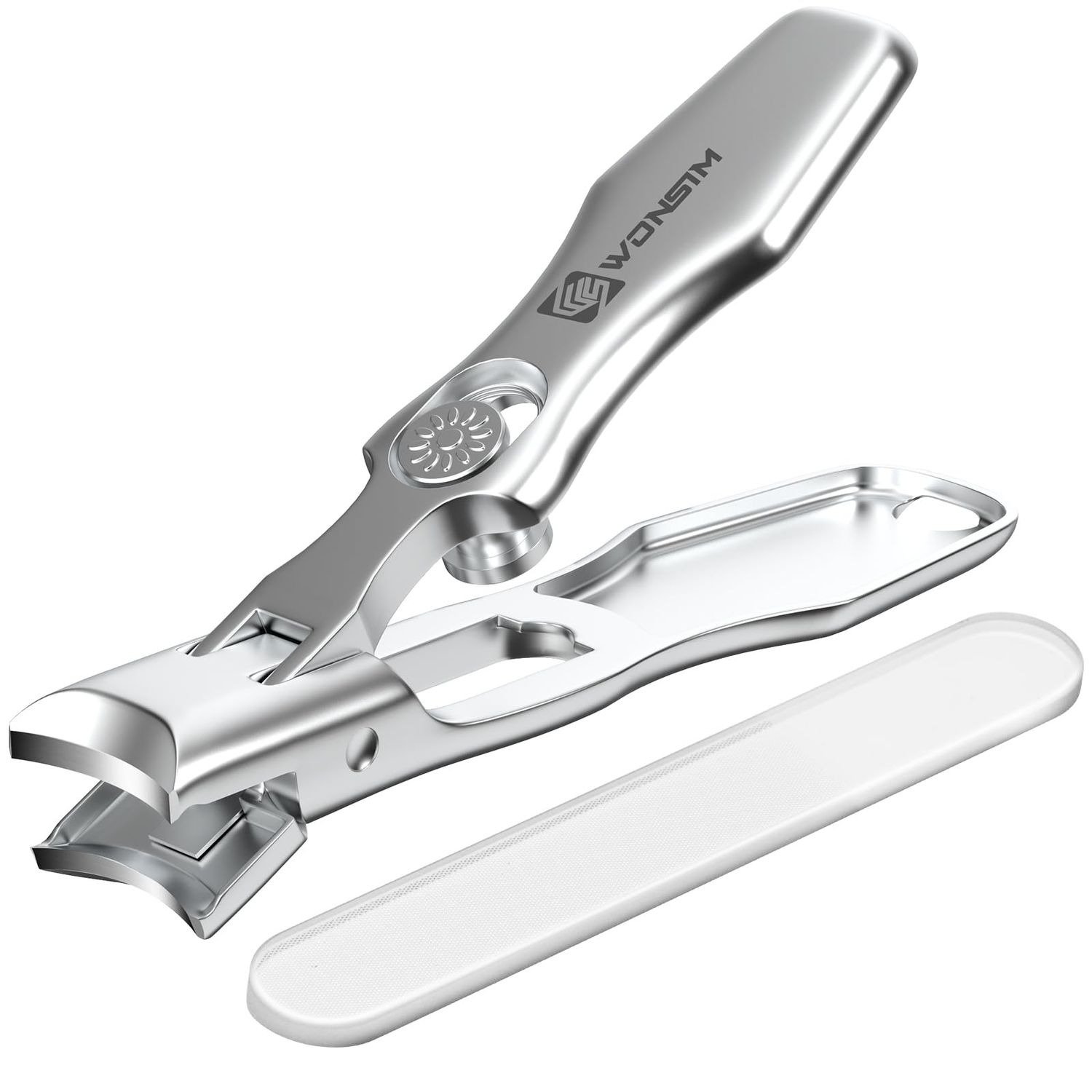 WONSIM German Nail Clippers for Men Thick Nails, Large Heavy Duty Toenail Clippers for Seniors with Safety Lock, Stainless Steel Wide Jaw Opening No Splash Fingernail Clipper Long Handle with Catcher