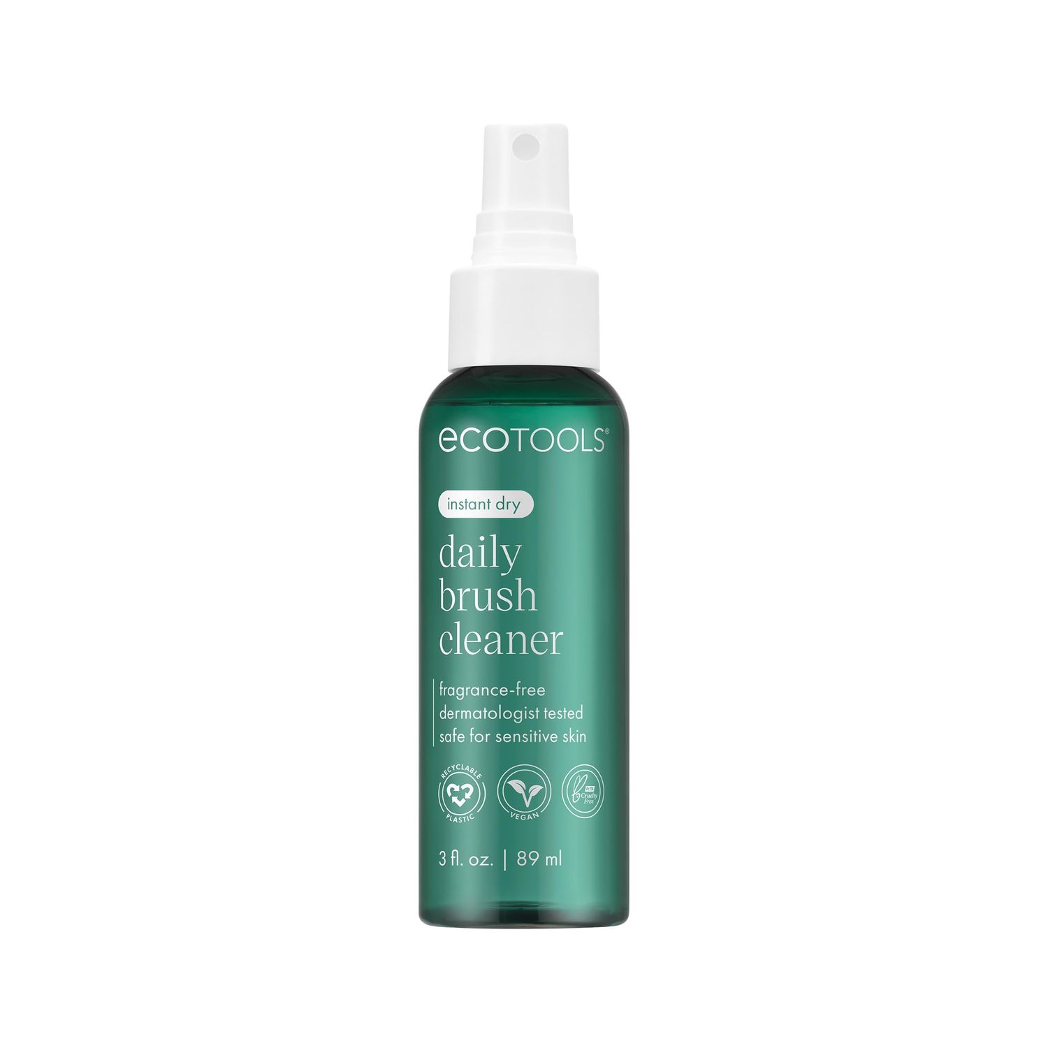 EcoTools Daily Makeup Brush Cleanser Spray, Quick Drying, Fragrance Free &amp; Dermatologist Tested, Travel Size, TSA Approved, Cruelty-Free &amp; Vegan 3 fl oz./89 ml. Bottle