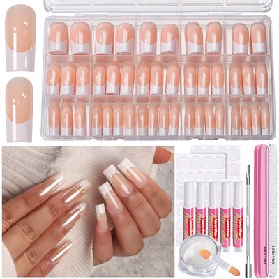Teenitor French Tip Press on Nails Long Square, 15 Sizes of French Tip Nails Press on French Tip Nails, Long Press on Nails for Women